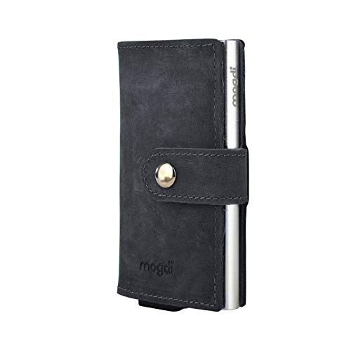 mogdi Mini Black Premium Herren Portmonee RFID Schutz Kartenetui Business Geldbörse feinstes A++ Echtleder Wallet Geldbeutel (Silber) von mogdi