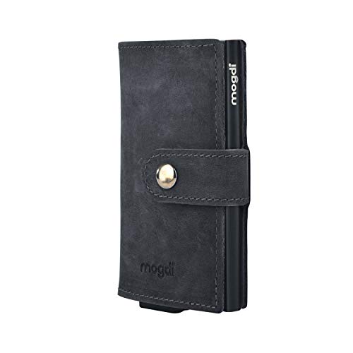 mogdi mini Black Premium Herren Portmonee RFID Schutz Kartenetui Business Geldbörse feinstes A++ Echtleder Wallet Geldbeutel (schwarz) von mogdi