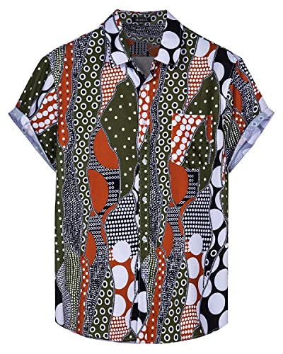 mohez Herren Funky Hawaiihemd Polka Dot Muster Aloha Shirt Kurzarm Freizeithemd Button Down Sommerhemd Grün 4X-Large von mohez