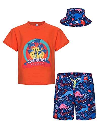 mohez Jungen 2 tlg Outfits Bedrucktes Kurzarm T-Shirts + Shorts Set Kind Sommer Bekleidungssets mit Eimerhut Orange Top 11-12 Jahre von mohez