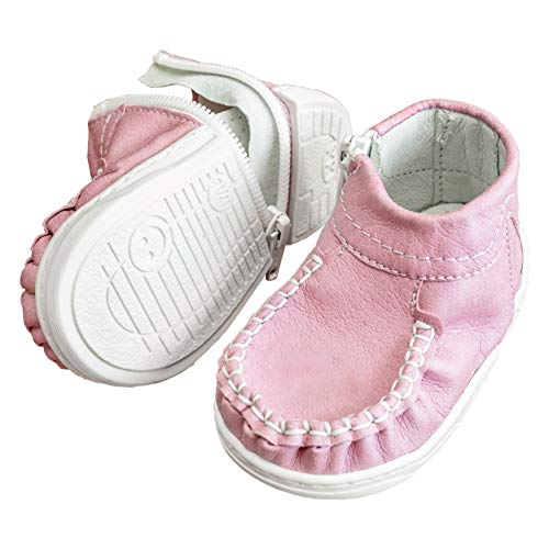 mokki klassisch Babyschuhe, Lauflernschuhe, Krabbelschuhe, Krippeschuhe, mit innovativem Reißverschluß (15/16, Rosa) von mokki