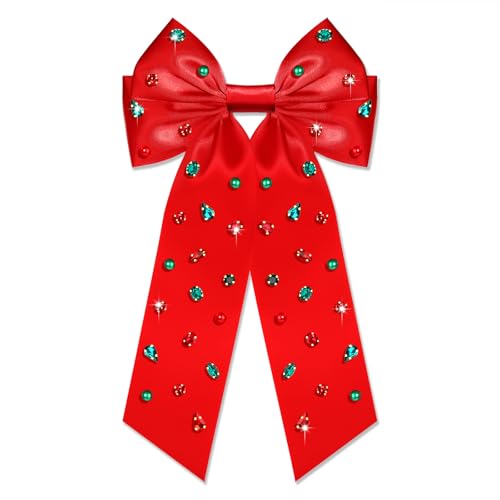 Weihnachts-Haarschleifen, Urlaubsschleifen für Damen und Mädchen, mit Schmucksteinen, rote Haarbänder, Weihnachtsschleife, Baum, Rentier, Haarschleife, Clips, Weihnachts-Haarschmuck, Kostüm-Outfits, von mokkia