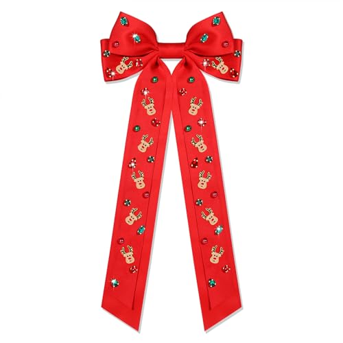 Weihnachts-Haarschleifen für Damen, Strass, Rentier, Schneeflocke, Weihnachtsbaum-Haarspangen, rot-grüne Haarbänder, Weihnachtszubehör, Outfit, Geschenke (Muster J) von mokkia