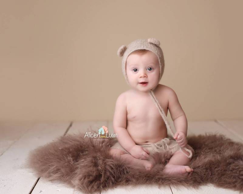 3-6 Monate Oder 6-12 Baby Set Shorties Und Bärenhaube Kleinkind Fotografie Requisite Neugeborene Strick Cake Smash Prop Junge Mädchen von mokumba