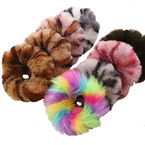 8 Stück flauschiges pelziges künstliches Kaninchenfell Kunstfell Haarband Seil Pompon Ball Scrunchies Elastische Haarring Haargummi Pferdeschwanz Halter Haarschmuck für Frauen Mädchen Geschenk (8 von mollensiuer