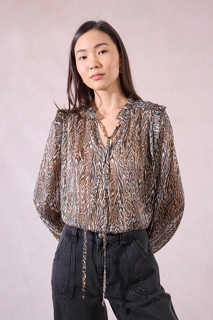 molly bracken - Bluse aus Voile mit Animalprint beige/braun/schwarz - Gr. - S von molly bracken