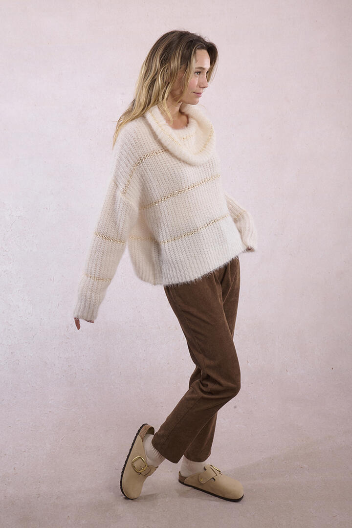 molly bracken - Gestreifter Strickpullover beige - Gr. - M von molly bracken