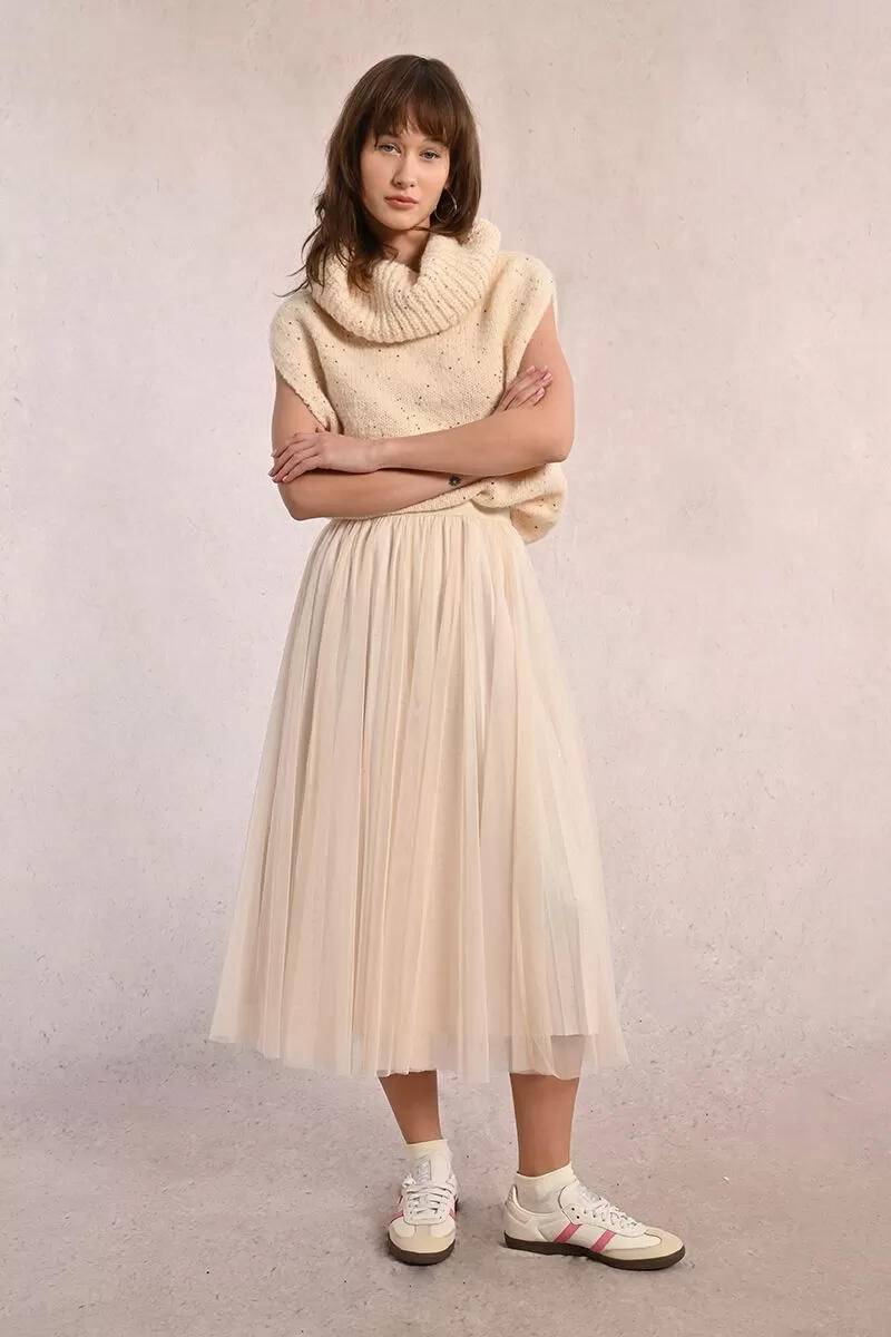 molly bracken - Langer Faltenrock aus Tüll beige - Gr. - S von molly bracken