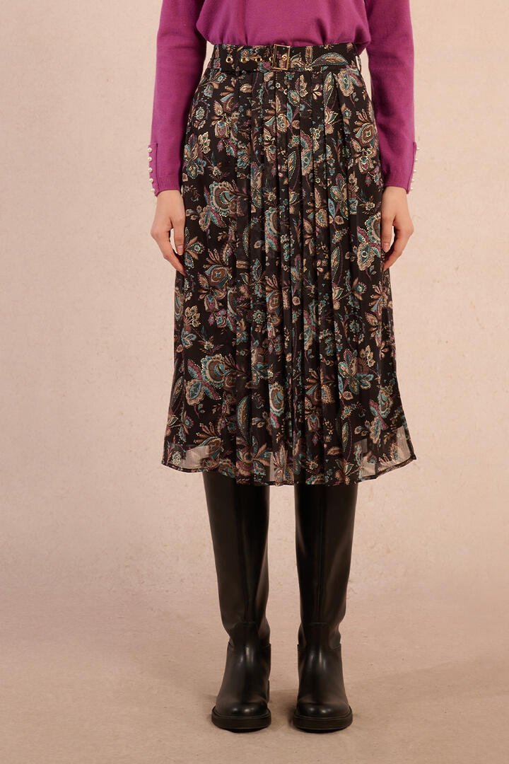 molly bracken - Midirock mit Gürtel braun/pink/schwarz - Gr. - M von molly bracken