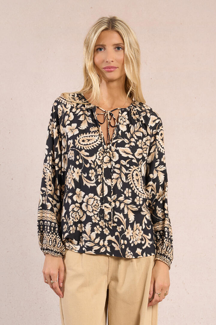 molly bracken - Oversize-Bluse mit Print beige/schwarz - Gr. - XS von molly bracken
