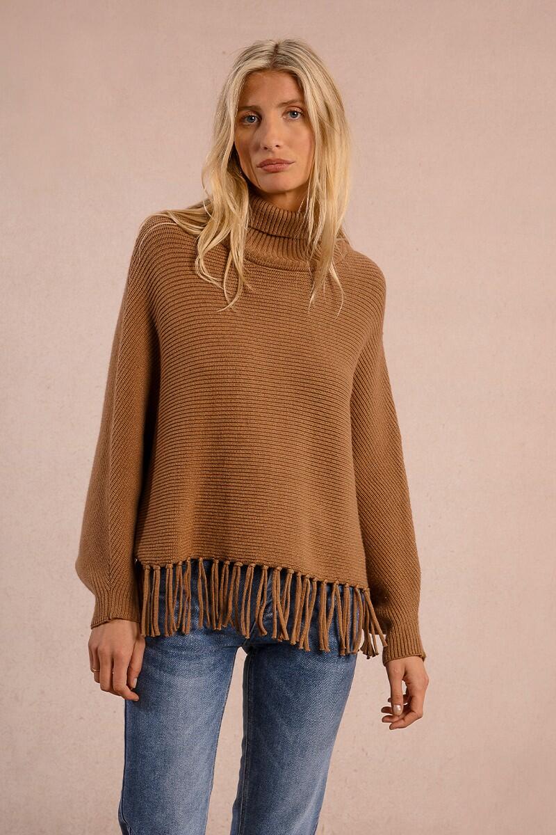 molly bracken - Pullover im Poncho-Stil mit Fransen braun - Gr. - XS von molly bracken