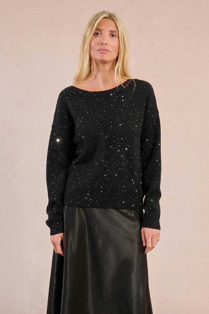 molly bracken - Rückenfreier Pullover mit Pailletten schwarz - Gr. - M von molly bracken