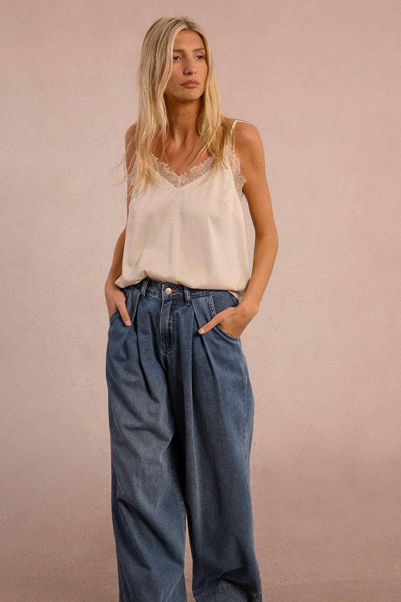 molly bracken - Satin-Top mit Spitzenbesatz beige - Gr. - S von molly bracken