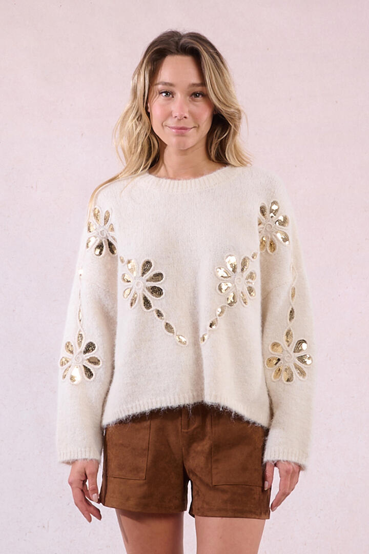 molly bracken - Strickpullover mit Pailletten beige - Gr. - M von molly bracken