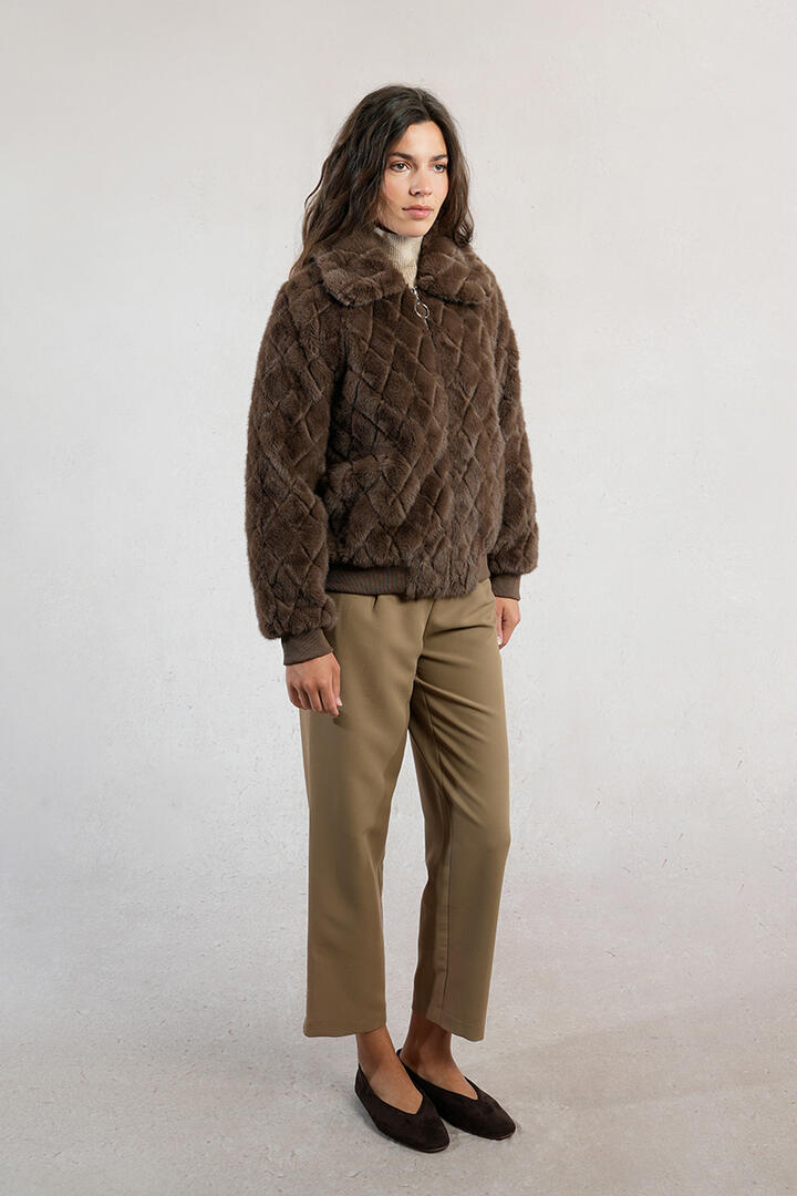 molly bracken - Strukturierte Jacke, Pelzimitat mit Zickzackmuster braun - Gr. - S von molly bracken