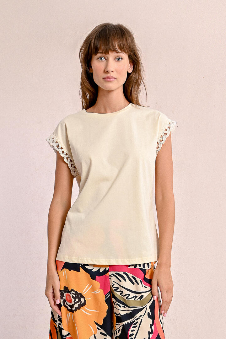 molly bracken - T-Shirt mit Ärmeln mit Lochmuster beige - Gr. - XS von molly bracken