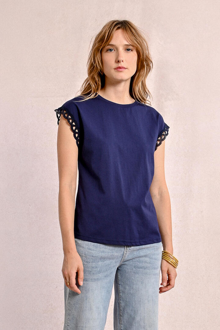 molly bracken - T-Shirt mit Ärmeln mit Lochmuster blau - Gr. - M von molly bracken