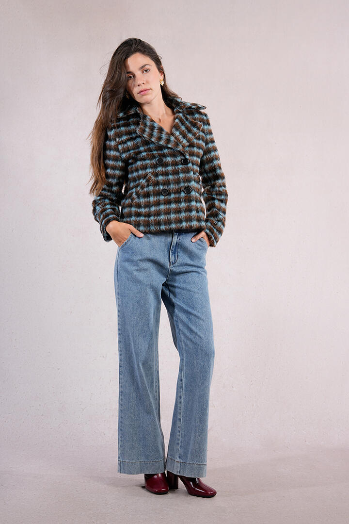 molly bracken - Texturierter Mantel mit Karos blau/braun - Gr. - L von molly bracken