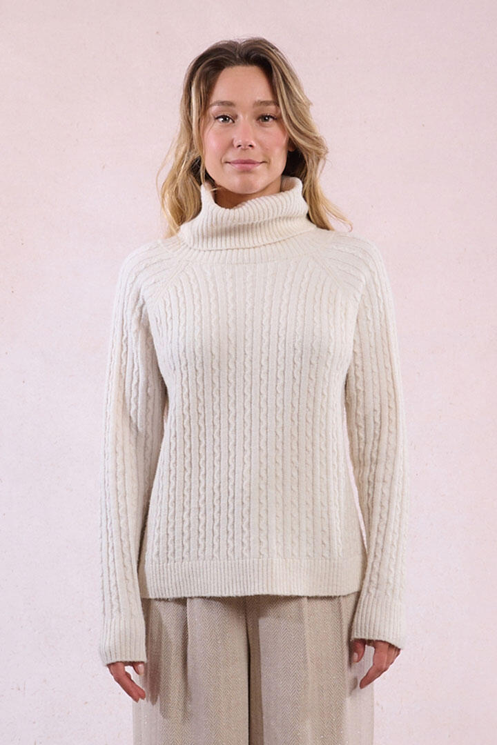 molly bracken - Zopfmusterpullover mit hohem Kragen beige - Gr. - S von molly bracken