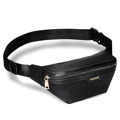 MOLSHINE Bauchtasche für Männer und Frauen,Umhängetasche,verstellbare Gürteltasche,diebstahlsichere Geldbörse mit Kartenhalter für Reisen Spazierengehen Laufen Wandern Radfahren (Schwarz) von molshine