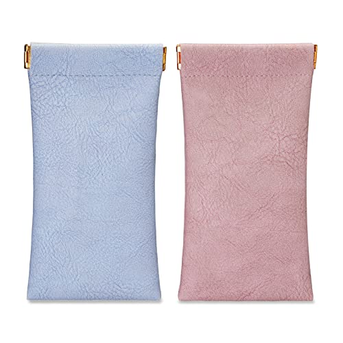 molshine 2Pcs Portable Leder Sonnenbrillenetui,Weiches Brillenetui,Brillenetui für Lesebrillen,Kleine Sonnenbrillen (Blau&Rosa) von molshine