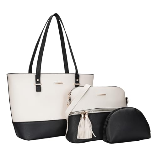 molshine Handtasche Damen Shoppe aus veganem Leder, Umhängetasche Henkeltasche 3-teiliges Set Umhängetaschen für Damen bei ReisenHB028（Weiß） von molshine