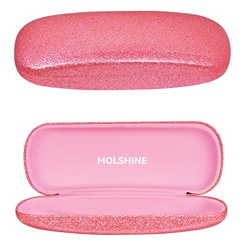 molshine Bling Hartschalen Brillentasche,Tragbares funkelndes Glänzendes Brillenetui für Männer,Frauen,Mädchen,Reisen,Studium,Arbeit (Rosa) von molshine