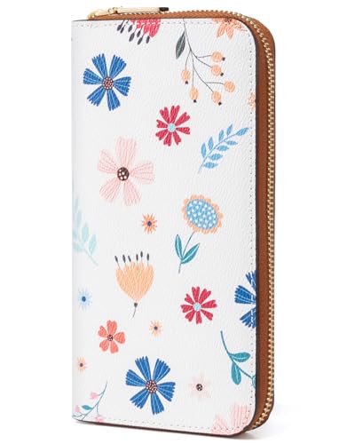 molshine Damen-Geldbörsen aus PU-Leder mit großem Fassungsvermögen,RFID-blockierendes langes Clutch-Armband mit Reißverschlussfach DLK0058 (Florale Illustration) von molshine