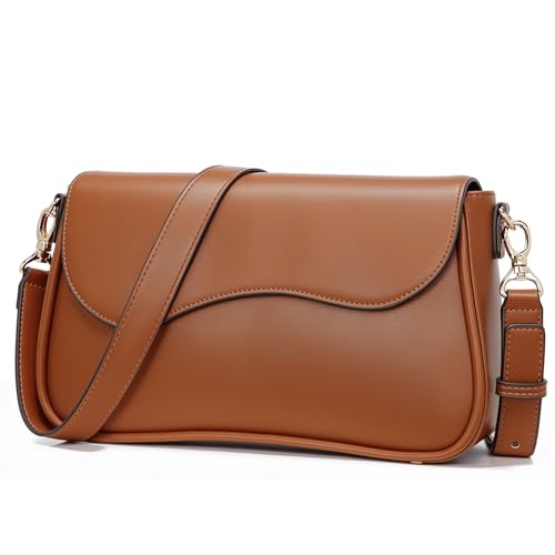 molshine Damen Umhängetasche PU Leder Schultertasche Mode Messenger Bag Geldbörsen Satchel mit verstellbarem Riemen (Braun) von molshine