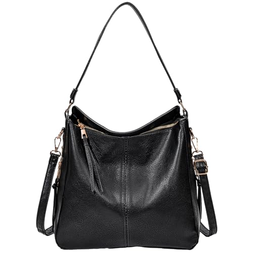 molshine Handtasche Damen Shopper Hobo Große Henkeltasche, schicke Schultertaschen vegan Leder, Umhängetasche mit abnehmbar Schulterriemen für Frauen (Schwarz) HB021 von molshine