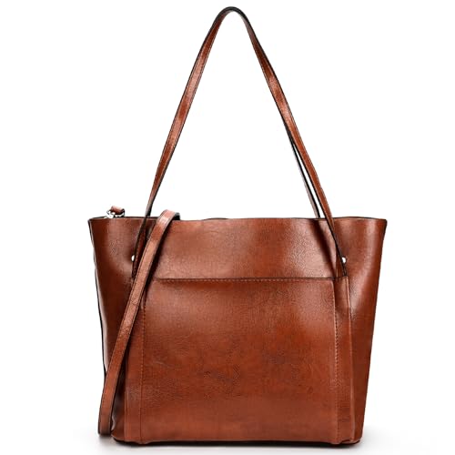 molshine Damen Groß Schultertasche aus veganes Leder,Groß Shopper einfache Umhängetasche mit abnehmbarem Riemen für Frauen HB022 (Braun) von molshine