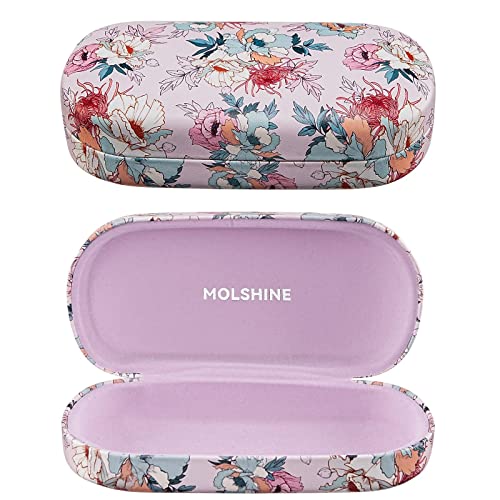 molshine Harte Schale Leder Sonnenbrille Fall,Klassische Große Brillenetui für Frauen Männer,Sonnenbrille Brillen, Rosa Blume, Large von molshine