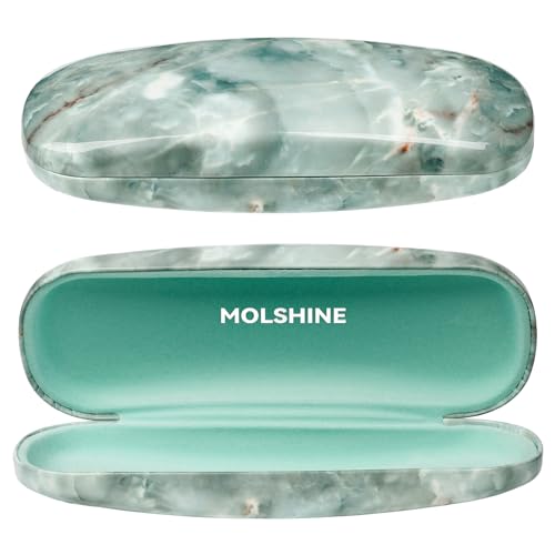 molshine Hartschalen Brillenetui aus PU Leder,tragbares Reise Brillenetui für Männer,Frauen,Mädchen für Reisen, Studium, Arbeit(Hellgrün) von molshine