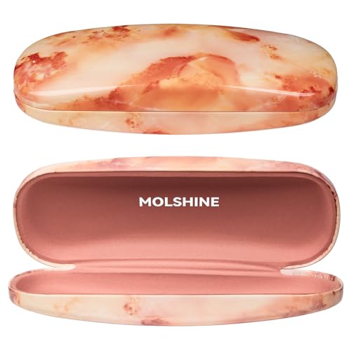 molshine Hartschalen Brillenetui aus PU Leder,tragbares Reise Brillenetui für Männer,Frauen,Mädchen für Reisen, Studium, Arbeit(Orange) von molshine