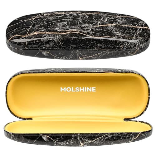 molshine Hartschalen Brillenetui aus PU Leder,tragbares Reise Brillenetui für Männer,Frauen,Mädchen für Reisen, Studium, Arbeit(Schwarz) von molshine