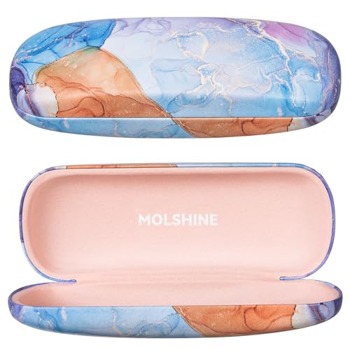 molshine Hartschalen-Brillenetui aus PU-Leder,tragbares Reise-Brillentasche für Männer,Frauen,Mädchen,Reisen,Studium,Arbeit(Blauer Marmor) von molshine