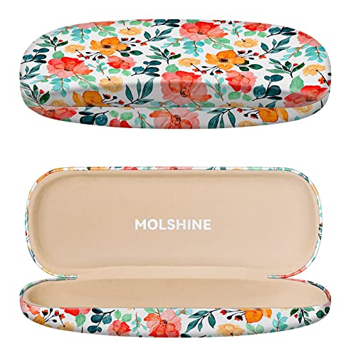 molshine Hartschalen-Brillenetui aus PU-Leder,tragbares Reise-Brillentasche für Männer,Frauen,Mädchen,Reisen,Studium,Arbeit(Blume) von molshine