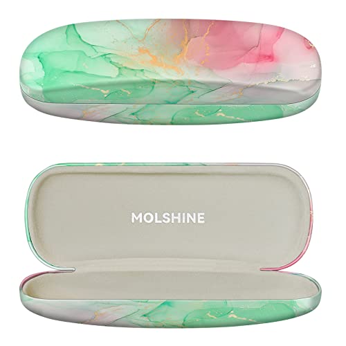 molshine Hartschalen-Brillenetui aus PU-Leder,tragbares Reise-Brillentasche für Männer,Frauen,Mädchen,Reisen,Studium,Arbeit(Hellgrün) von molshine