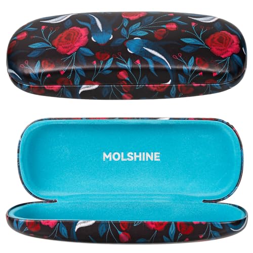 molshine Hartschalen-Brillenetui aus PU-Leder,tragbares Reise-Brillentasche für Männer,Frauen,Mädchen,Reisen,Studium,Arbeit (rote Rosenfarbe) von molshine