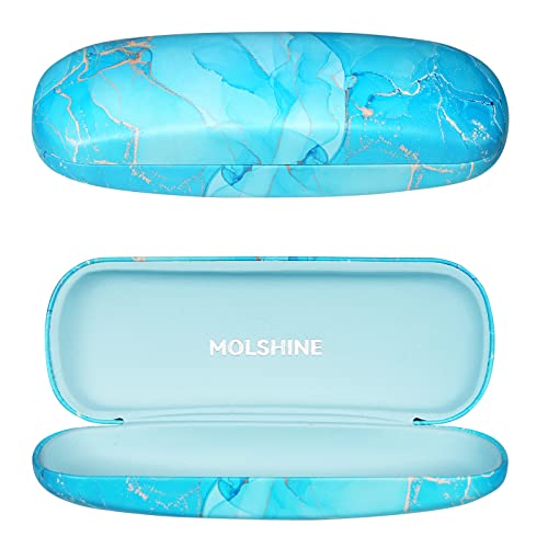 molshine Hartschalen-Brillenetui aus PU-Leder,tragbares Reise-Brillentasche für Männer,Frauen,Mädchen,Reisen,Studium,Arbeit(Blau) von molshine