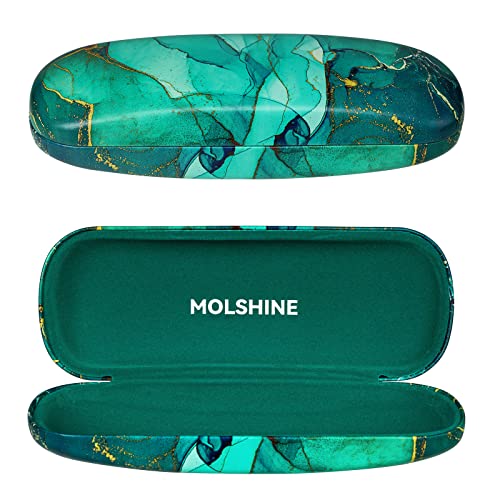 molshine Hartschalen-Brillenetui aus PU-Leder,tragbares Reise-Brillentasche für Männer,Frauen,Mädchen,Reisen,Studium,Arbeit(Grün) von molshine