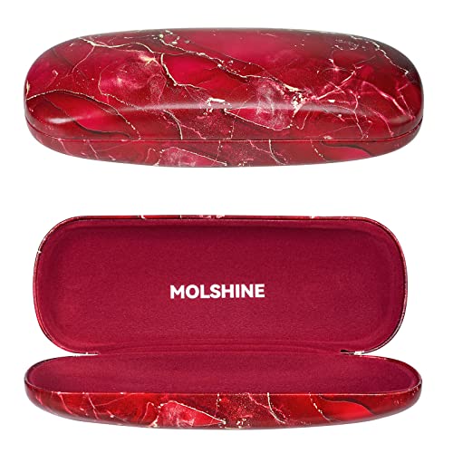 molshine Hartschalen-Brillenetui aus PU-Leder,tragbares Reise-Brillentasche für Männer,Frauen,Mädchen,Reisen,Studium,Arbeit(Rot) von molshine