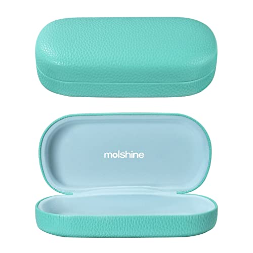 molshine Hartschalen PU Leder Brillenetui,tragbares helles Brillenetui für Männer Frauen Mädchen Reise Studie Arbeit Travel-(Cyan) von molshine