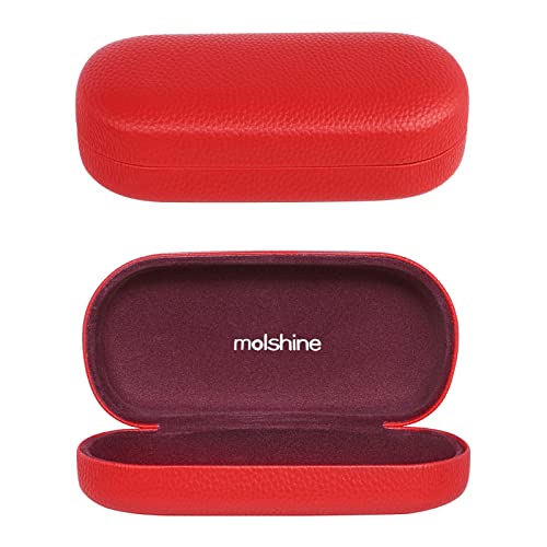 molshine Hartschalen PU Leder Brillenetui,tragbares helles Brillenetui für Männer Frauen Mädchen Reise Studie Arbeit Travel-(Rot) von molshine