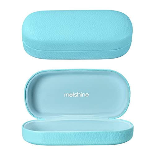 molshine Hartschalen PU Leder Brillenetui,tragbares helles Brillenetui für Männer Frauen Mädchen Reise Studie Arbeit Travel-(Blau) von molshine