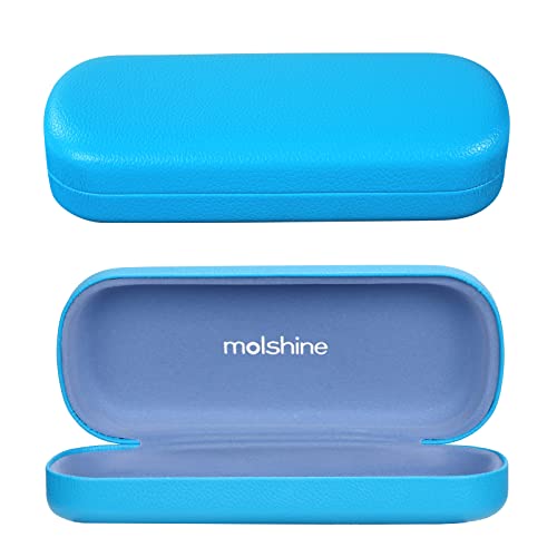 molshine Hartschalen PU Leder Brillenetui,tragbares helles Brillenetui für Männer Frauen Mädchen Reise Studie Arbeit Travel (Blau) von molshine