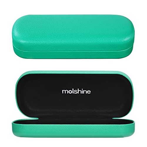 molshine Hartschalen PU Leder Brillenetui,tragbares helles Brillenetui für Männer Frauen Mädchen Reise Studie Arbeit Travel (Grün) von molshine