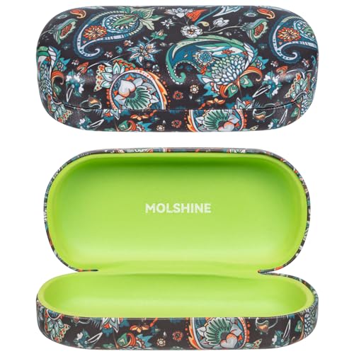 molshine Hartschalen PU Leder Brillenetui,tragbares helles Brillenetui für Männer Frauen Mädchen Reise Studie Arbeit Travel (Paisley) von molshine