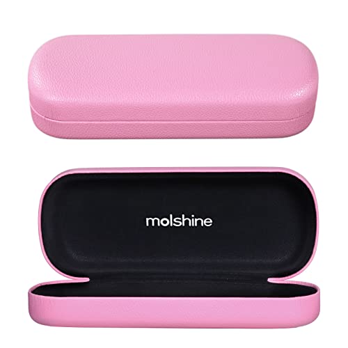 molshine Hartschalen PU Leder Brillenetui,tragbares helles Brillenetui für Männer Frauen Mädchen Reise Studie Arbeit Travel (Rosa) von molshine