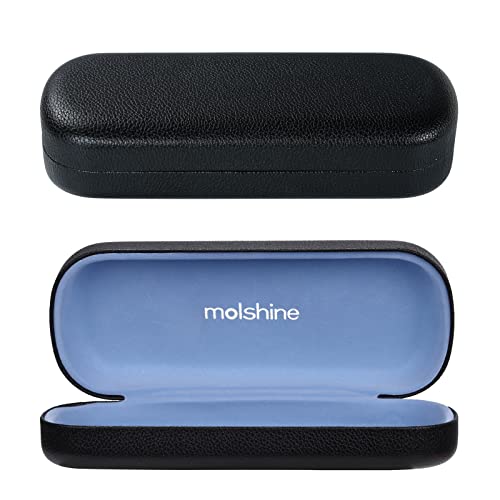 molshine Hartschalen PU Leder Brillenetui,tragbares helles Hardcase Brillenetuis für Männer Frauen Mädchen Reise Studie Arbeit Travel(Schwarz) von molshine